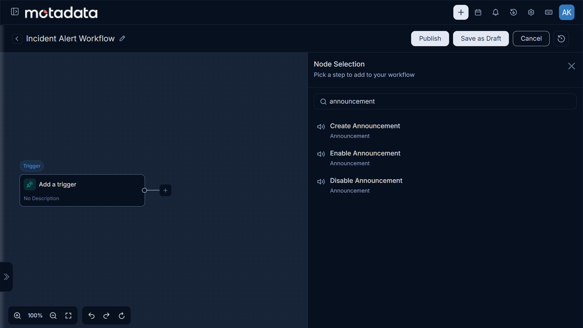 Enable and Disable Announcement action nodes